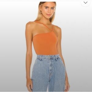 Superdown Orange Asymmetrical Bodysuit